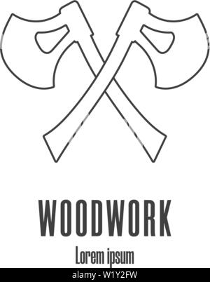 Line style icon of a crossed axes. Carpentry logo. Clean and modern vector illustration. Stock Vector