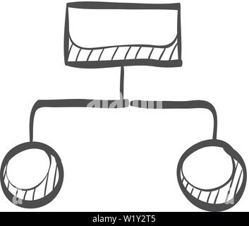 Hierarchy icon in doodle sketch lines. Office management team work structure employee Stock Vector