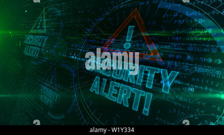 Security alert hologram intro on dynamic background. Modern and futuristic concept of cyber attack, computer security, warning sign and digital protec Stock Photo