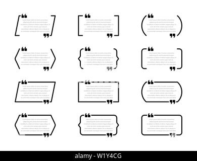 Creative quote boxes. Speech bubbles, citation empty frames isolated on white background Stock Vector