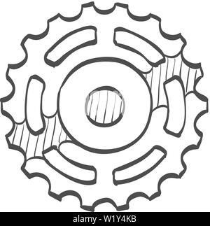 Sprocket icon in doodle sketch lines. Stock Vector