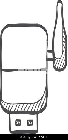 Wireless receiver icon in doodle sketch lines. Internet connection router signal Stock Vector