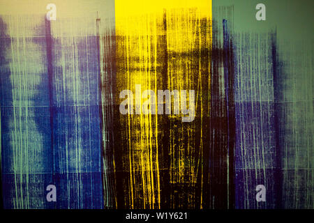 artistic background blue and yellow with black spots laid on the canvas Stock Photo