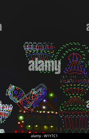 Chandannagar, West Bengal, India November 2018 - Spectacular colourful lighting decoration with LED bulbs during Jagadhatri Puja celebrations. The lig Stock Photo