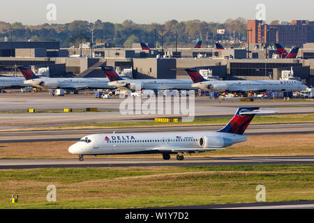 Atlanta, Georgia – April 3, 2019: Delta Air Lines Boeing 717-200 airplane at Atlanta Airport (ATL) in the United States. Stock Photo