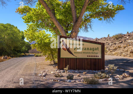 Welcome sign at the entrance to Pahranagat National Wildlife Refuge in Nevada Stock Photo