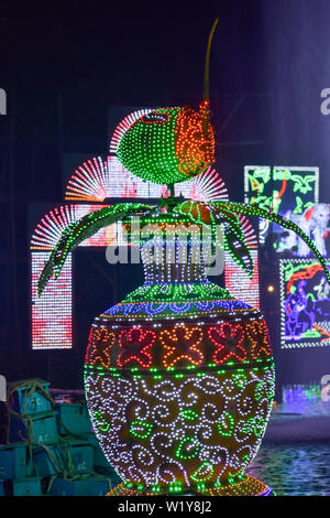 Chandannagar, West Bengal, India November 2018 - Spectacular colourful lighting decoration with LED bulbs during Jagadhatri Puja celebrations. The lig Stock Photo