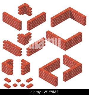 set of isometric masonry items Stock Vector