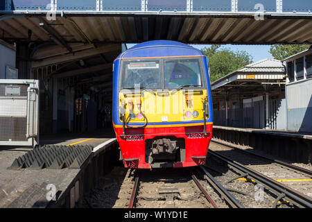 The cab of a South Western Railway train at Mortlake Station, London, UK Stock Photo