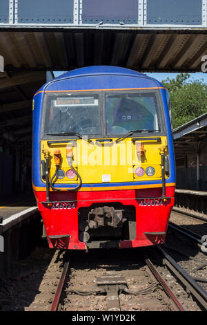 The cab of a South Western Railway train at Mortlake Station, London, UK Stock Photo