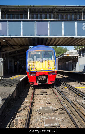 The cab of a South Western Railway train at Mortlake Station, London, UK Stock Photo