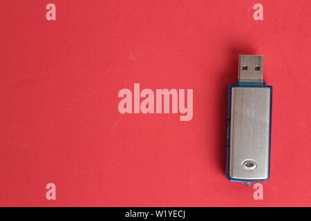 Side view of silver USB memory stick  on white Stock Photo
