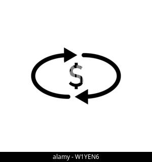 Cashback money icon. Transfer, convert, exchange. Black simple circle arrows. Vector illustration for design, web, infographic. Stock Vector