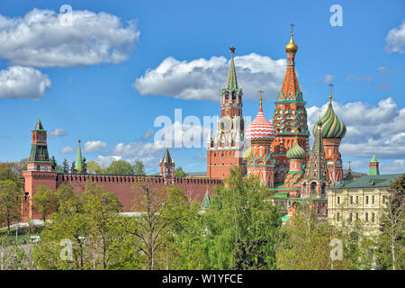 Moscow Landmarks Behind the Trees. The view from the highest hill of the Zaryadye Park Stock Photo