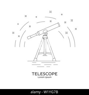 Line style icon of telescope. Telescope logo. Space exploration and adventure symbol. Concept of world explore. Clean and modern vector illustration f Stock Vector