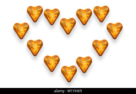 Isolated Orange bulbs at heart shape on a white background with clipping path. Stock Photo