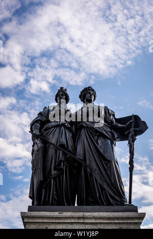 Le monument national to People of Geneva in the Jardin anglais, or English garden, an urban park in the centre of Geneva, Geneva, Switzerland Stock Photo