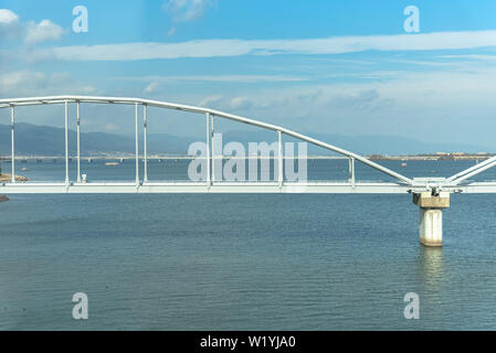 Lake Biwa and Omi Ohashi Bridge, view on the JR west local train Biwako Line Stock Photo