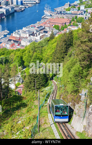 The funicular to Mt. Floyen in Bergen, Norway Stock Photo