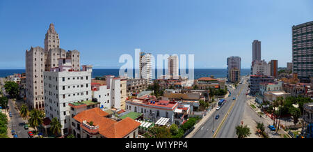 Aerial Panoramic view of the Havana City, Capital of Cuba, during a bright and sunny day. Stock Photo