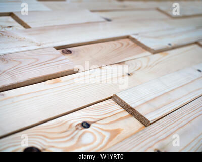 Decorative panels assembled from the boards of natural wood Stock Photo