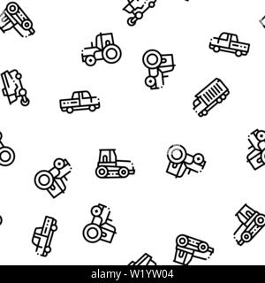 Agricultural Vehicles Vector Seamless Pattern Stock Vector