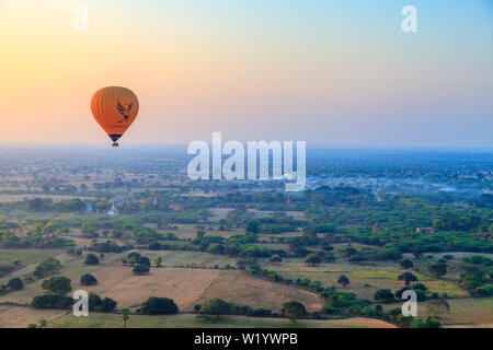 Hot air balloon over Bagan Stock Photo