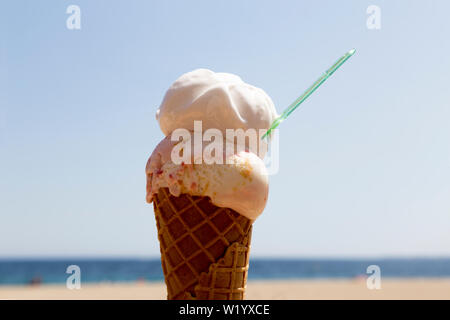 ice cream in the sun on the beach Stock Photo