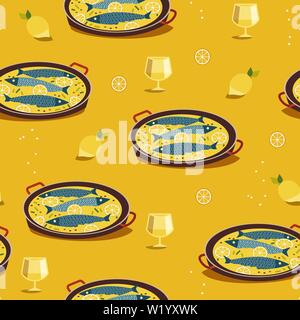 Fish dinner hand drawn flat vector pattern Stock Vector