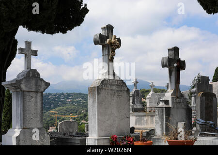 Headstones in Cimetière de Saint-Paul-de-Vence, France Stock Photo