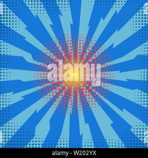 Explode Flash, Cartoon Explosion, Space Burst Effect, Comic Bomb, Star Explosion on Blue Backgground Stock Vector