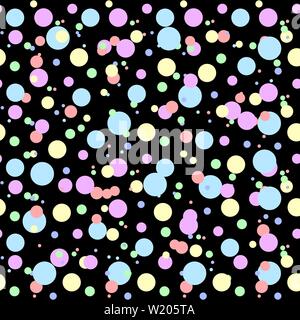 Seamless polka dot pattern with circles of fresh colors on a black background. Vector repeating texture. eps10 Stock Vector