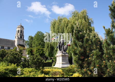 War memorial statue in front of St. Leonard's Church in Honfleur, France Stock Photo