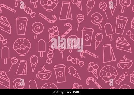 Deserts background, Red seamless pattern - Vector illustration for wall decoration or cafe menu. Stock Vector