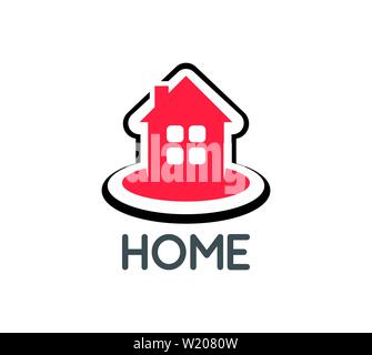 Logo with an red cottage house. Vector illustration for real estate and realty companies isolated on white. Simple, stylish, beautiful Stock Vector