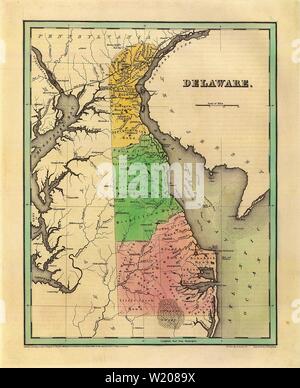 1838 Map of Delaware - Vintage Antiquarian Map by Bradford Stock Photo