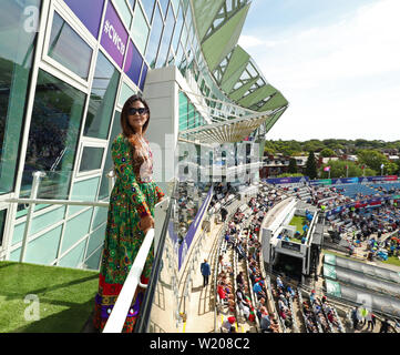Leeds, UK. 04th July, 2019. An Afghanistan reporter dressed in a traditional Afghan dress. during the Afghanistan v West Indies, ICC Cricket World Cup match, at Headingley, Leeds, England. Credit: csm/Alamy Live News Stock Photo