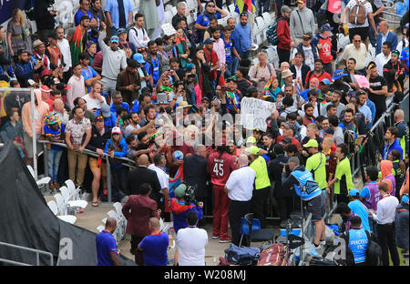 Leeds, UK. 04th July, 2019. Chris Gayle of West Indies signs autographs for fans during the Afghanistan v West Indies, ICC Cricket World Cup match, at Headingley, Leeds, England. Credit: csm/Alamy Live News Stock Photo