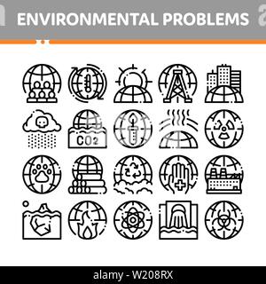 Environmental Problems Vector Thin Line Icons Set Stock Vector