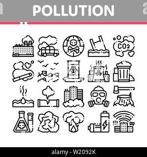 Pollution of Nature Vector Thin Line Icons Set Stock Vector