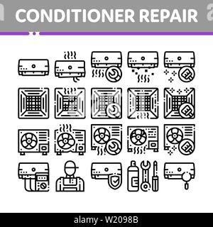 Conditioner Repair Vector Thin Line Icons Set Stock Vector