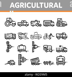 Agricultural Vehicles Vector Thin Line Icons Set Stock Vector