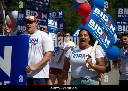 Amherst, NH, USA. 4th July, 2019. 2020 Presidential election candidates marched in the 4th of July parade on July 4, 2019 in Amherst New Hampshire. They all were campaigning to voters for support. Biden supporters. Credit: Allison Dinner/ZUMA Wire/Alamy Live News Stock Photo