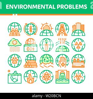 Environmental Problems Vector Thin Line Icons Set Stock Vector