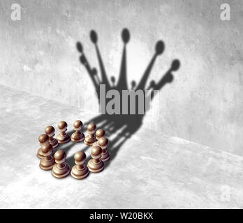 Business leadership teamwork as a team leader success alliance as a group of pawn chess pieces coming together as a coalition as a symbol of a leader. Stock Photo
