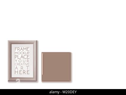 Realistic rectangular gold and blue frames set template, frames on the wall mockup with decorative borders Stock Vector