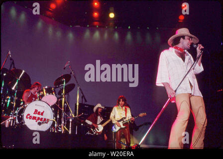 LOS ANGELES, CA- MAY 21: Bad Company in concert Circa 1970's in Los Angeles, California. Stock Photo