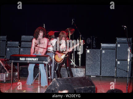BAD COMPANY US rock group with Paul Rodgers at left about 1975. Photo: Jeffrey Mayer Stock Photo