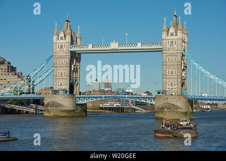 London, United Kingdom - June 25 2018: Tower Bridge above River Thames on sunny day. Historical and iconic landmark of London city Stock Photo