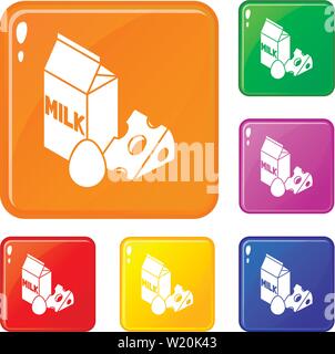 Milk product icons set vector color Stock Vector